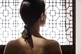 梳着中式发髻的东方女人照片