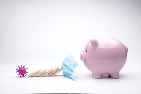 病毒多米诺骨牌口罩猪照片