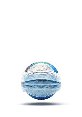 戴着口罩的地球照片