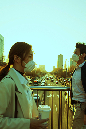 戴口罩的青年男女