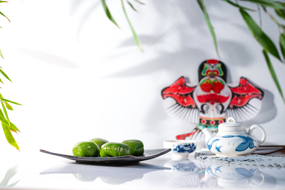 竹叶下和风筝青团茶具图片 竹叶下和风筝青团茶具图片