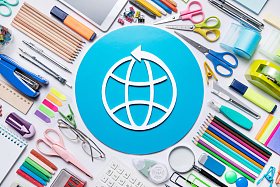 办公用品和互联网连接标志图片