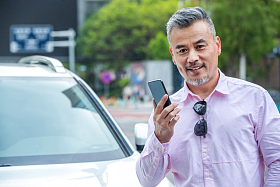 汽车旁使用手机的商务男士图片