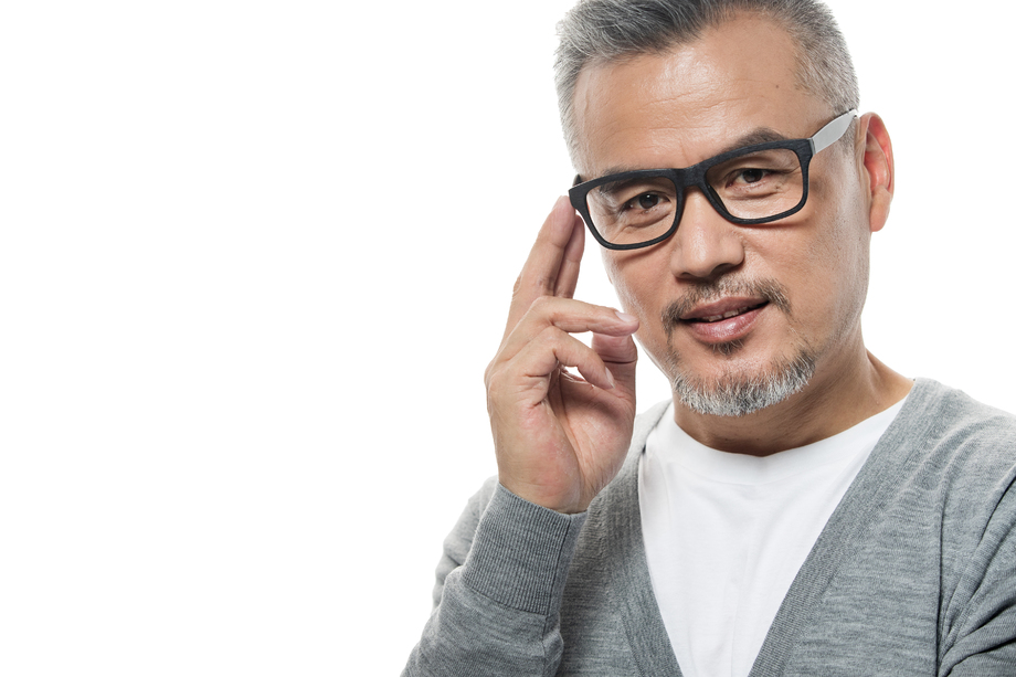 用手触摸眼镜的中老年男士图片