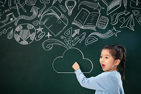 站着黑板前的小学女生