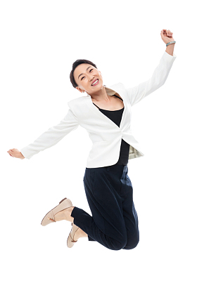 兴奋跳跃的商务女士