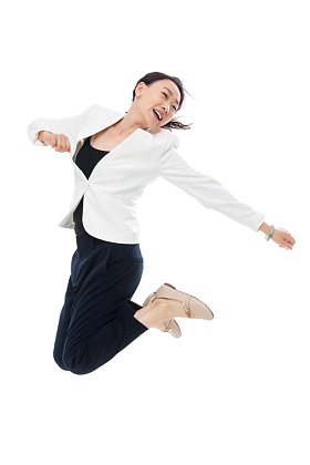 兴奋跳跃的商务女士