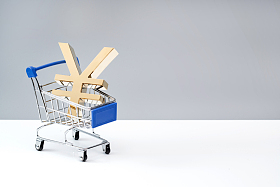 购物车里的人民币符号模型图片