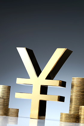 金币和人民币符号模型特写照片