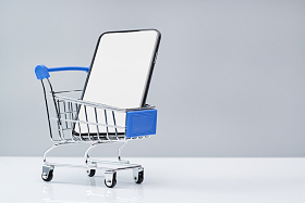 购物车和空白屏幕的手机