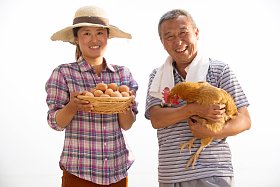 农民拿着鸡和鸡蛋图片