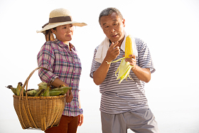 农民拿着玉米图片