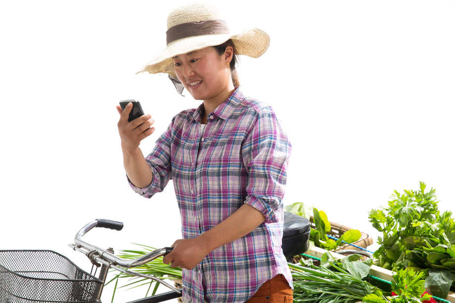 菜农拿着手机 菜农拿着手机