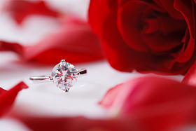 钻戒和玫瑰花图片