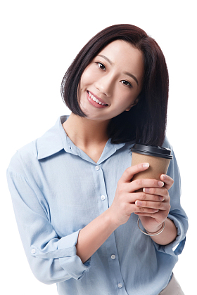 女白领手拿咖啡杯图片
