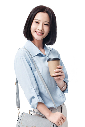 女白领手拿咖啡杯图片