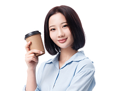 女白领手拿咖啡杯图片