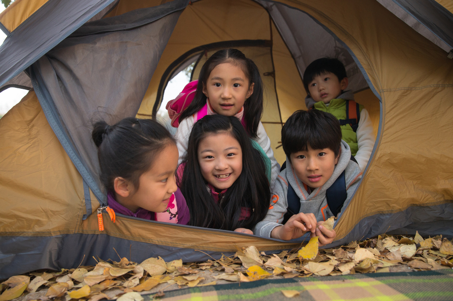 小学生在户外露营