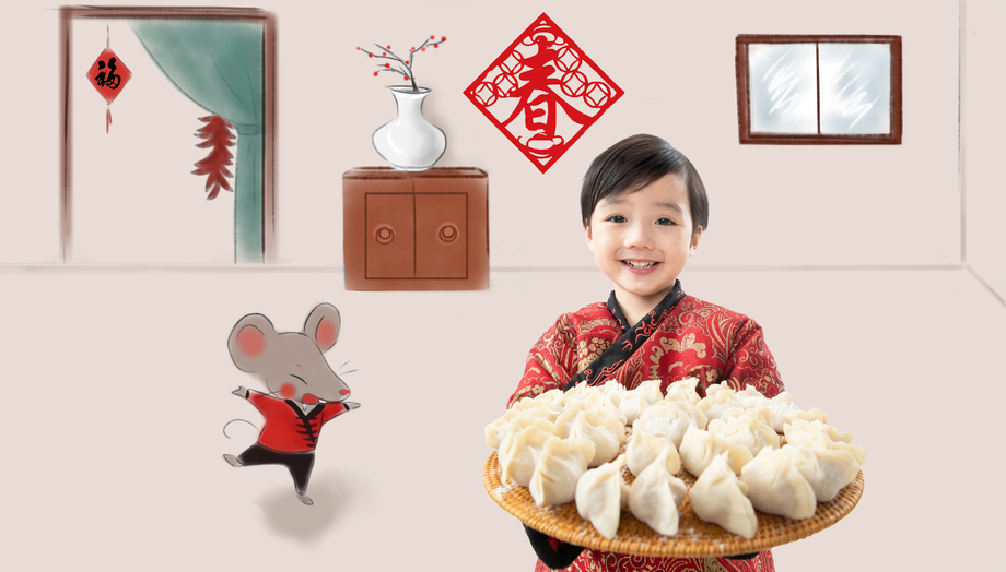 小男孩鼠年包饺子 小男孩鼠年包饺子