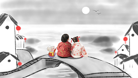 兄妹两人坐在地上的背影图片