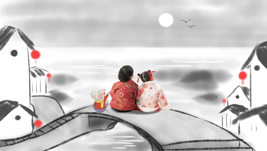 兄妹两人坐在地上的背影图片