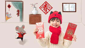 小男孩过年穿新衣服拿红包图片