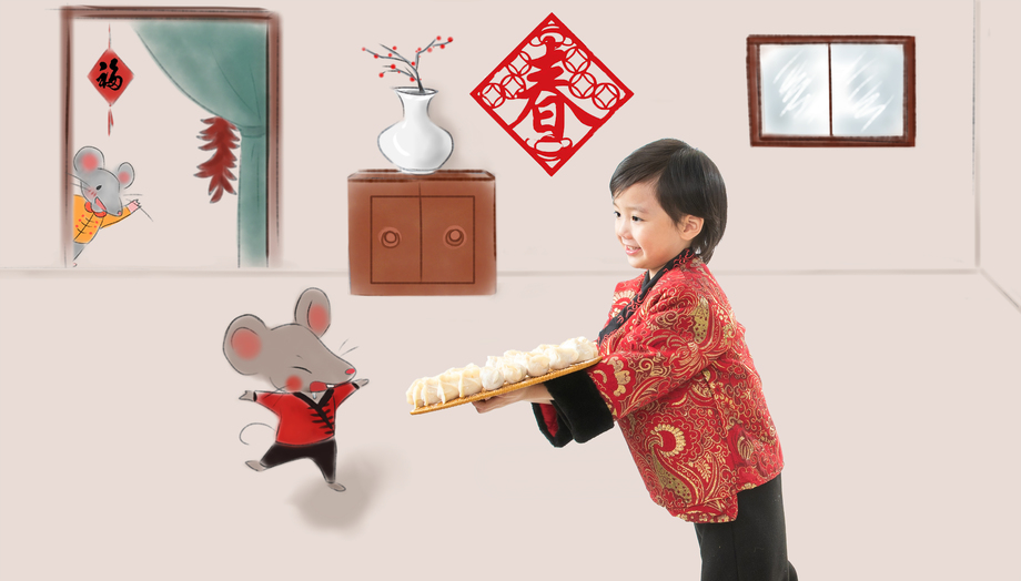 小男孩鼠年包饺子