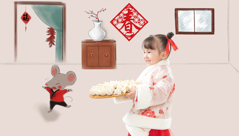 小女孩鼠年包饺子图片