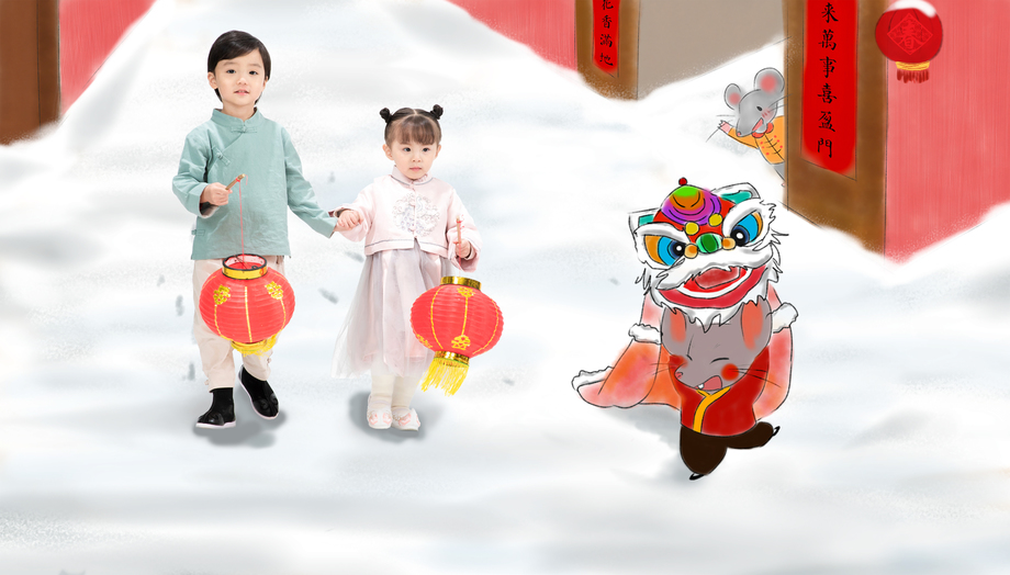 两个小朋友手牵手拿着红灯笼图片 两个小朋友手牵手拿着红灯笼图片