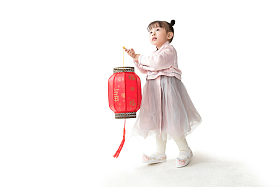 可爱的小女孩拿着红灯笼图片