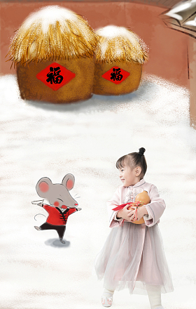 可爱的小女孩拿着葫芦