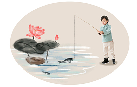 小男孩在河边钓