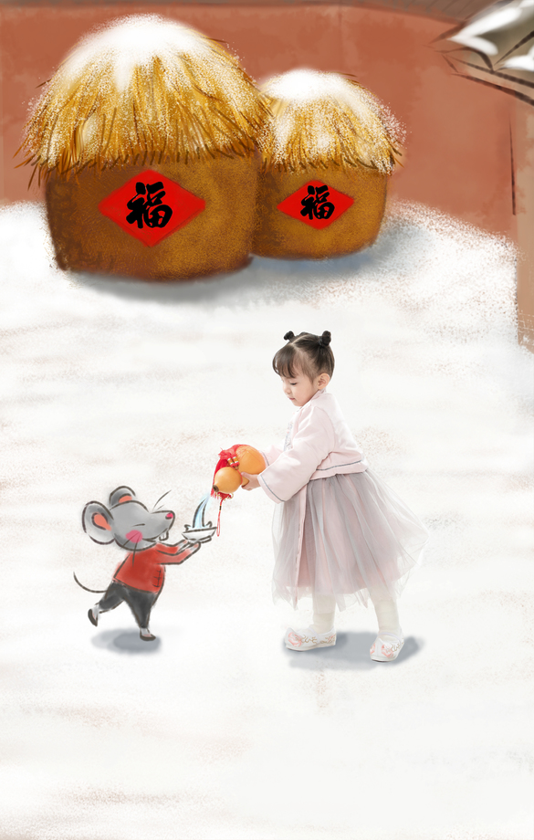 可爱的小女孩拿着葫芦图片