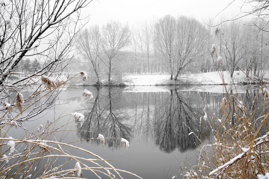 雪后湖面的倒影图片 雪后湖面的倒影图片