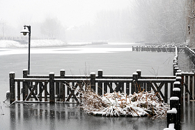 雪天冻住的码头栈道
