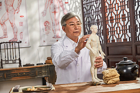 老中医研究人体针灸穴位模型图片
