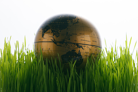 草地上地球仪图片