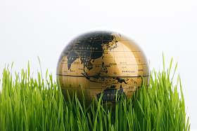 草地上地球仪照片