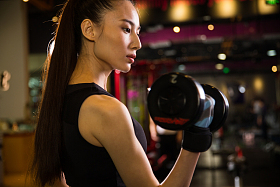 青年女人在健身房健身照片