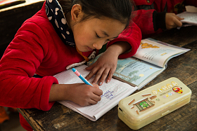 乡村小学里的小学女生照片