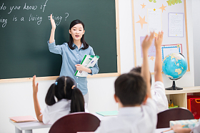 老师和小学生们在教室里照片