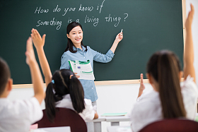 老师和小学生们在教室里图片