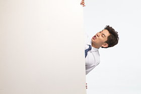 商务青年男人和白板