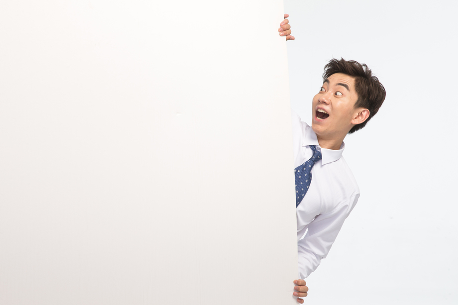 商务青年男人和白板