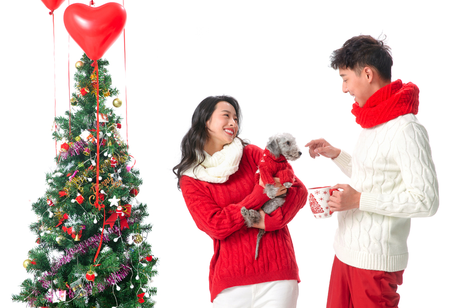 快乐的青年情侣过圣诞图片 快乐的青年情侣过圣诞图片