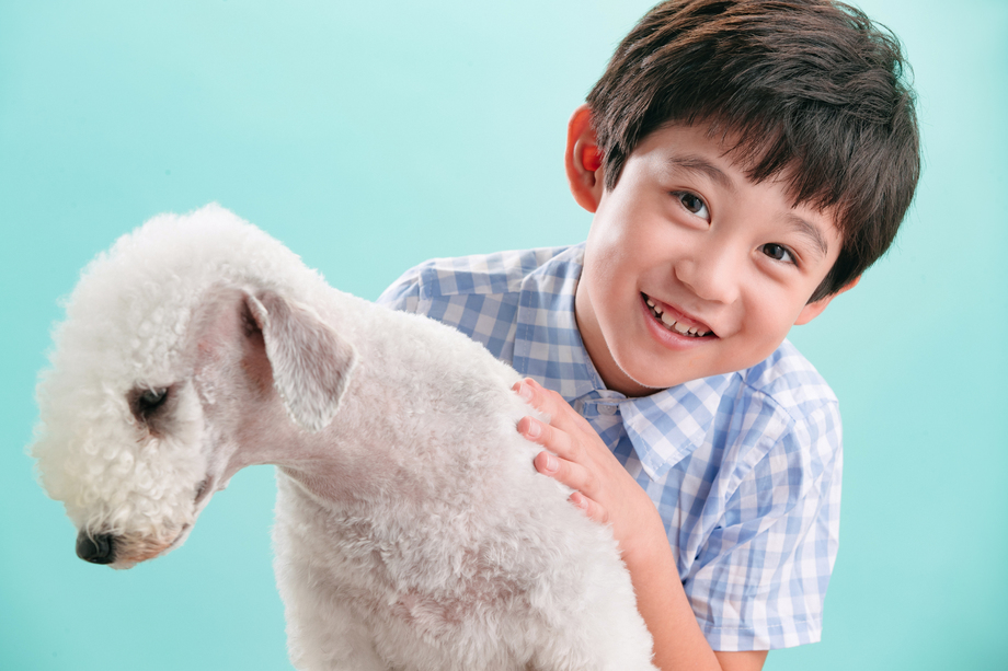 小男孩和宠物狗图片