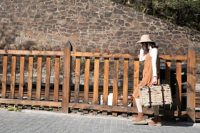青年女人拿着行李箱旅行图片