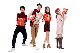 拿着礼物的青年男女图片