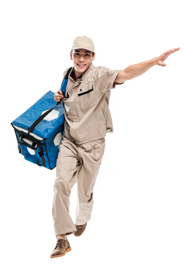 年轻的外卖快递员奔跑着送餐 年轻的外卖快递员奔跑着送餐