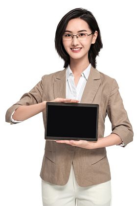 青年女教师拿着平板电脑图片